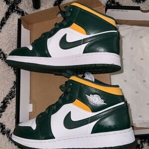 Jordan 1 Mid Noble Green and White Sneakers